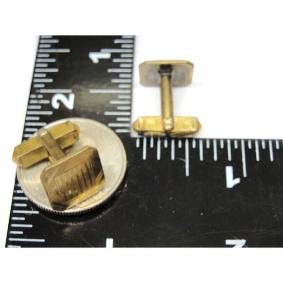 Vintage Signed Swank 1/20 12KGF Cufflinks Small Square Etched Lines Tuxedo Shirt - Picture 7 of 12